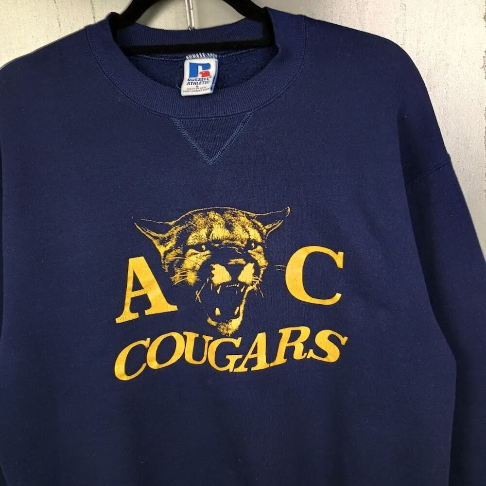 Vintage Navy Blue Sweatshirt with Gold Cougar Graphic